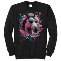 Funny Horse Wearing Sunglasses Abstract Art Tall Sweatshirt Sweatshirt