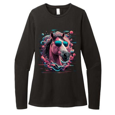 Funny Horse Wearing Sunglasses Abstract Art Tall Sweatshirt Womens CVC Long Sleeve Shirt