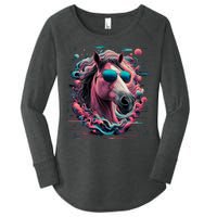 Funny Horse Wearing Sunglasses Abstract Art Tall Sweatshirt Women's Perfect Tri Tunic Long Sleeve Shirt