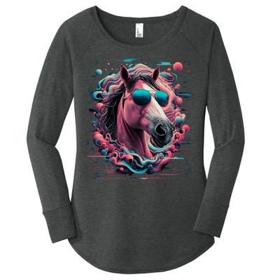 Funny Horse Wearing Sunglasses Abstract Art Tall Sweatshirt Women's Perfect Tri Tunic Long Sleeve Shirt