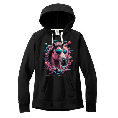 Funny Horse Wearing Sunglasses Abstract Art Tall Sweatshirt Women's Fleece Hoodie