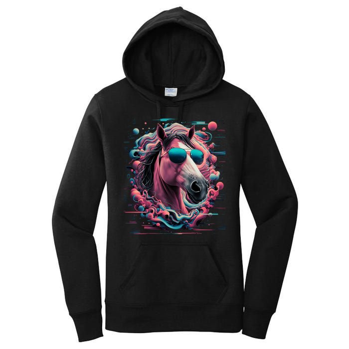 Funny Horse Wearing Sunglasses Abstract Art Tall Sweatshirt Women's Pullover Hoodie