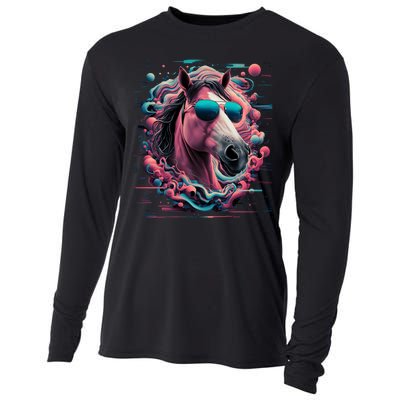 Funny Horse Wearing Sunglasses Abstract Art Tall Sweatshirt Cooling Performance Long Sleeve Crew