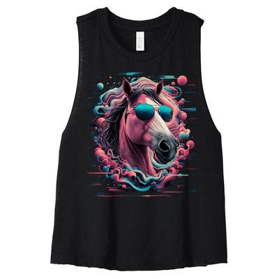 Funny Horse Wearing Sunglasses Abstract Art Tall Sweatshirt Women's Racerback Cropped Tank