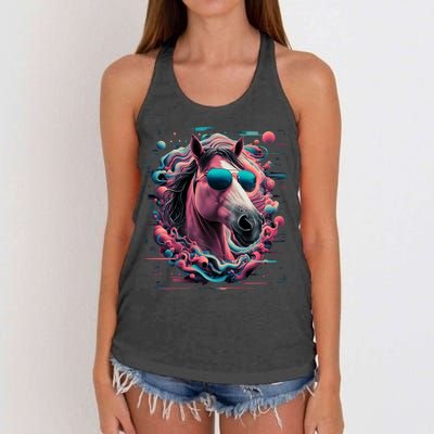 Funny Horse Wearing Sunglasses Abstract Art Tall Sweatshirt Women's Knotted Racerback Tank