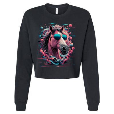 Funny Horse Wearing Sunglasses Abstract Art Tall Sweatshirt Cropped Pullover Crew