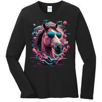 Funny Horse Wearing Sunglasses Abstract Art Tall Sweatshirt Ladies Long Sleeve Shirt