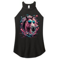 Funny Horse Wearing Sunglasses Abstract Art Tall Sweatshirt Women's Perfect Tri Rocker Tank