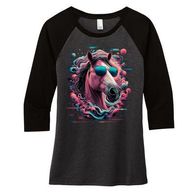 Funny Horse Wearing Sunglasses Abstract Art Tall Sweatshirt Women's Tri-Blend 3/4-Sleeve Raglan Shirt