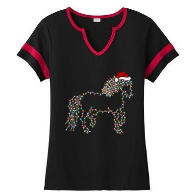 Funny Horse Xmas Lighting Santa Hat Horse Christmas Gift Ladies Halftime Notch Neck Tee