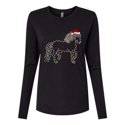 Funny Horse Xmas Lighting Santa Hat Horse Christmas Gift Womens Cotton Relaxed Long Sleeve T-Shirt