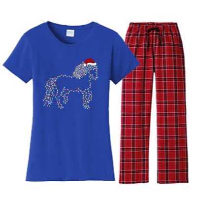 Funny Horse Xmas Lighting Santa Hat Horse Christmas Gift Women's Flannel Pajama Set