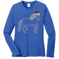 Funny Horse Xmas Lighting Santa Hat Horse Christmas Gift Ladies Long Sleeve Shirt