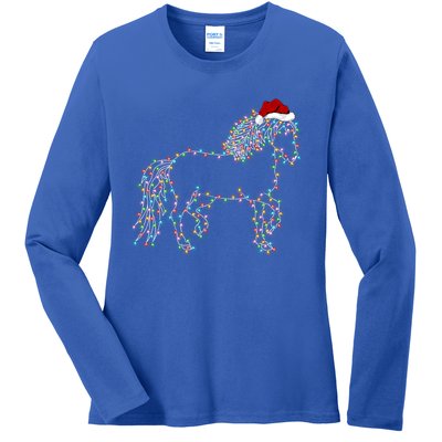 Funny Horse Xmas Lighting Santa Hat Horse Christmas Gift Ladies Long Sleeve Shirt