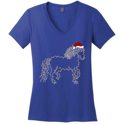 Funny Horse Xmas Lighting Santa Hat Horse Christmas Gift Women's V-Neck T-Shirt