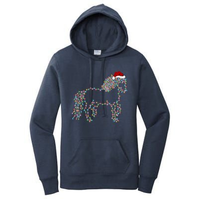 Funny Horse Xmas Lighting Santa Hat Horse Christmas Gift Women's Pullover Hoodie