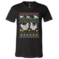 Funny Holiday Xmas Gift Chicken Ugly Christmas Farm Animal V-Neck T-Shirt