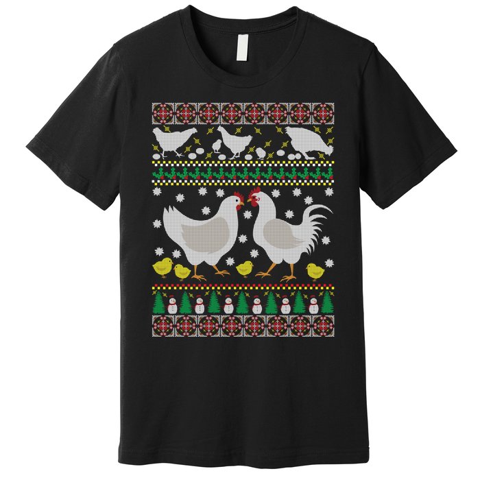 Funny Holiday Xmas Gift Chicken Ugly Christmas Farm Animal Premium T-Shirt