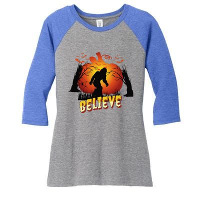 Funny Halloween Yowie Bigfoot Yeti Lover Sasquatch Believer Women's Tri-Blend 3/4-Sleeve Raglan Shirt