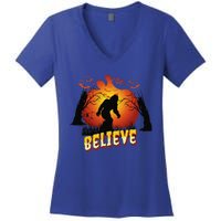 Funny Halloween Yowie Bigfoot Yeti Lover Sasquatch Believer Women's V-Neck T-Shirt