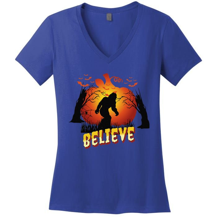 Funny Halloween Yowie Bigfoot Yeti Lover Sasquatch Believer Women's V-Neck T-Shirt