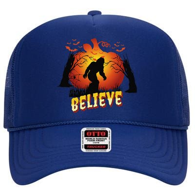 Funny Halloween Yowie Bigfoot Yeti Lover Sasquatch Believer High Crown Mesh Back Trucker Hat