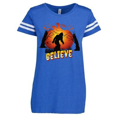 Funny Halloween Yowie Bigfoot Yeti Lover Sasquatch Believer Enza Ladies Jersey Football T-Shirt