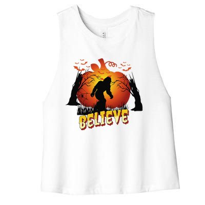 Funny Halloween Yowie Bigfoot Yeti Lover Sasquatch Believer Women's Racerback Cropped Tank