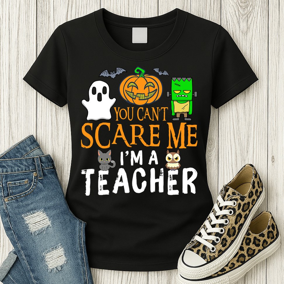 Funny Halloween You Can't Scare Me I'm A Teacher Womens T-Shirt