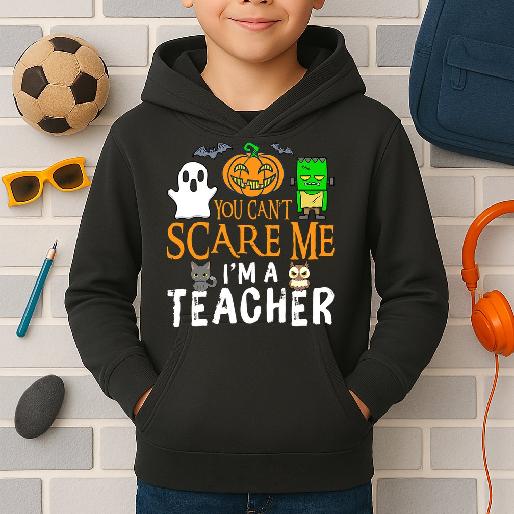 Funny Halloween You Can't Scare Me I'm A Teacher Kids Hoodie