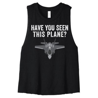 Funny Have You Seen This Plane? Funny Missing F35 Meme Women's Racerback Cropped Tank