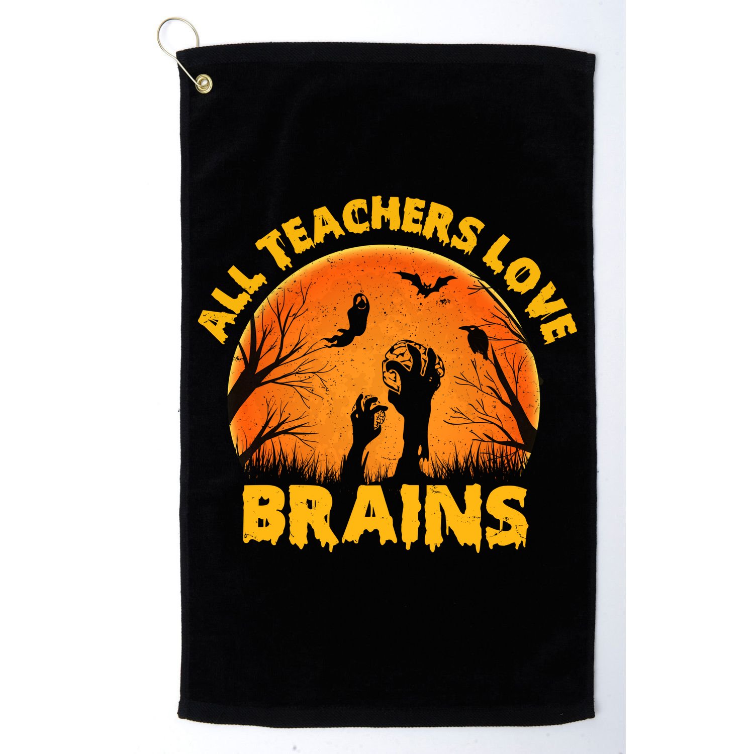 Funny Halloween Zombie All Teacher Love Brains Golf Towel