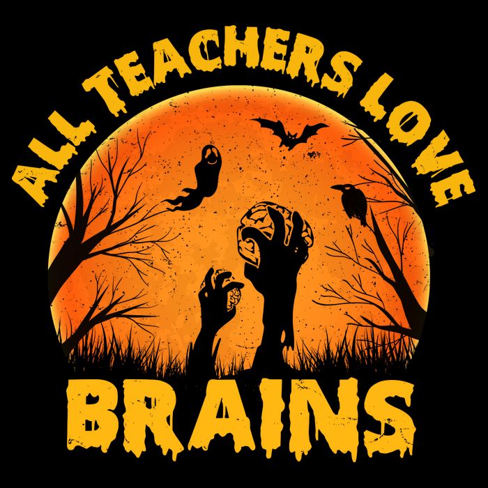 Funny Halloween Zombie All Teacher Love Brains Women's Crop Top Tee