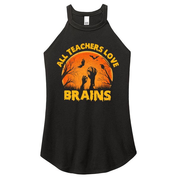 Funny Halloween Zombie All Teacher Love Brains Women's Perfect Tri Rocker Tank