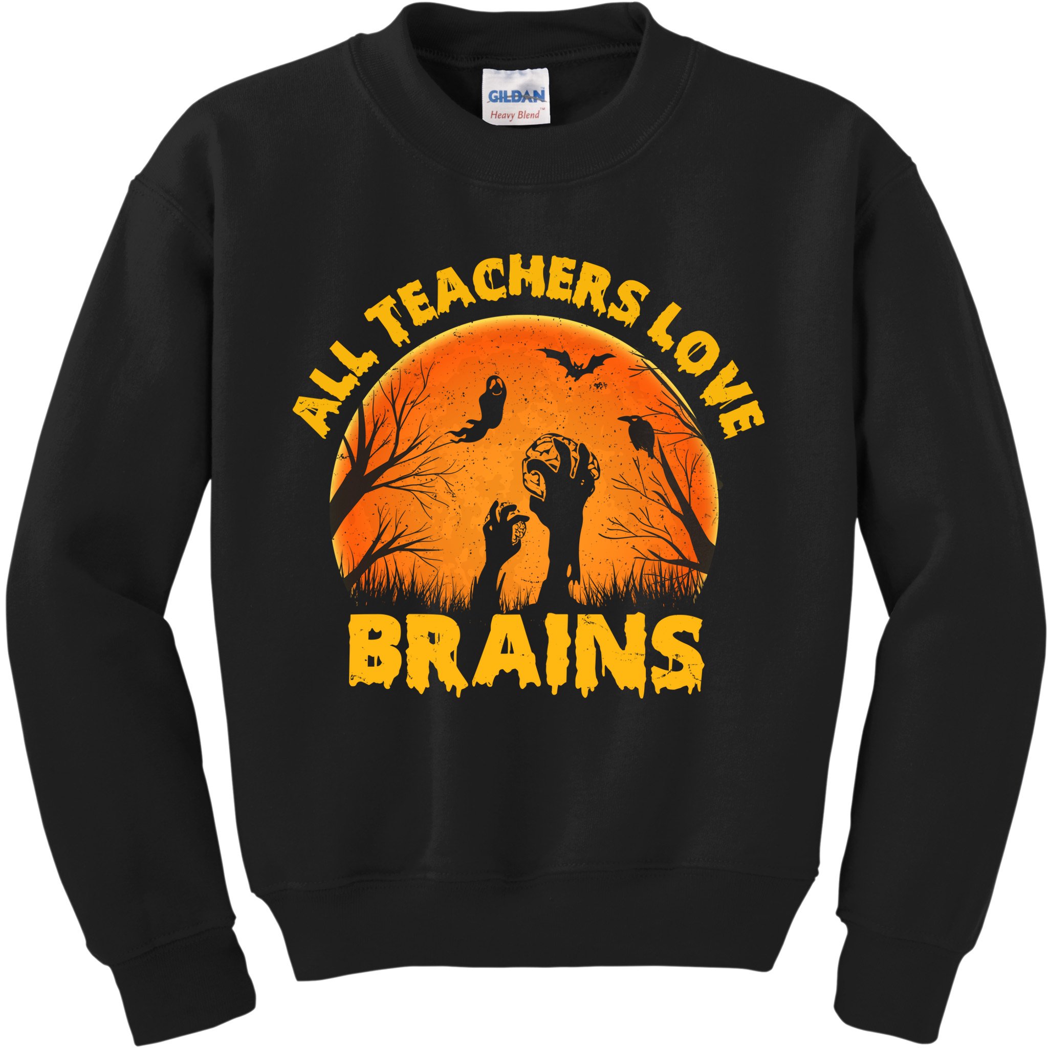 Funny Halloween Zombie All Teacher Love Brains Kids Sweatshirt