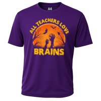 Funny Halloween Zombie All Teacher Love Brains Cooling Performance Crew T-Shirt
