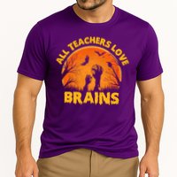 Funny Halloween Zombie All Teacher Love Brains Cooling Performance Crew T-Shirt