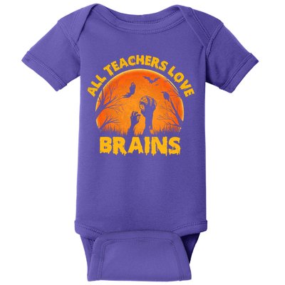 Funny Halloween Zombie All Teacher Love Brains Baby Bodysuit