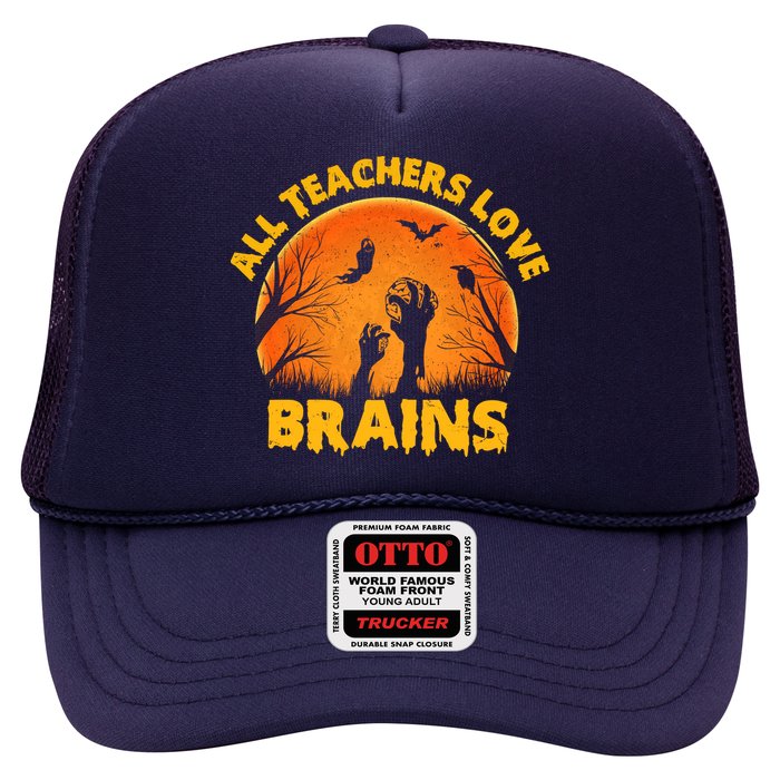 Funny Halloween Zombie All Teacher Love Brains Trucker Hat