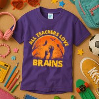 Funny Halloween Zombie All Teacher Love Brains Kids T-Shirt