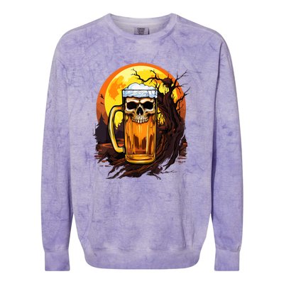 Funny Halloween Zombie Scary Beer Drinking Gift Colorblast Crewneck Sweatshirt