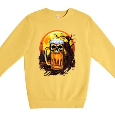 Funny Halloween Zombie Scary Beer Drinking Gift Premium Crewneck Sweatshirt