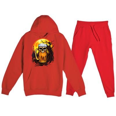 Funny Halloween Zombie Scary Beer Drinking Gift Premium Hooded Sweatsuit Set