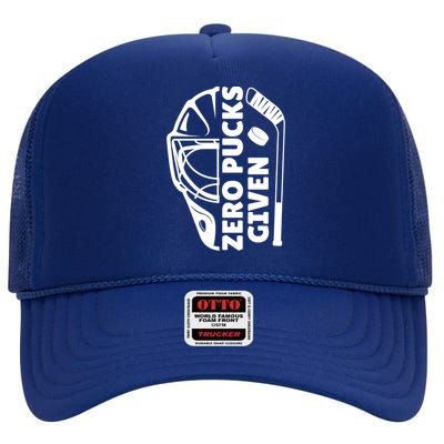 Funny Hockey Zero Pucks Given Ice Hockey Gift High Crown Mesh Back Trucker Hat