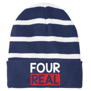 Funny Im 4 Years Old Birthday Four Real Striped Beanie with Solid Band