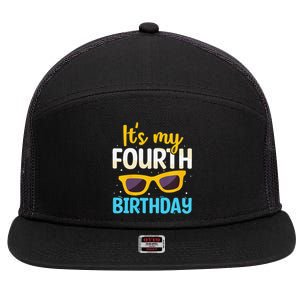 Funny Im 4 Years Old Birthday Its My 4th Birthday 7 Panel Mesh Trucker Snapback Hat