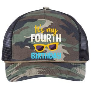 Funny Im 4 Years Old Birthday Its My 4th Birthday Retro Rope Trucker Hat Cap