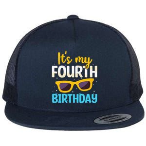 Funny Im 4 Years Old Birthday Its My 4th Birthday Flat Bill Trucker Hat