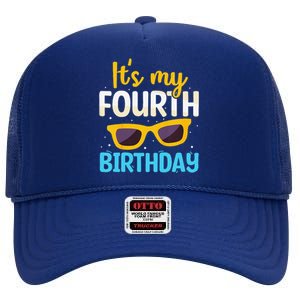 Funny Im 4 Years Old Birthday Its My 4th Birthday High Crown Mesh Back Trucker Hat