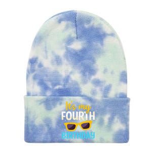 Funny Im 4 Years Old Birthday Its My 4th Birthday Tie Dye 12in Knit Beanie